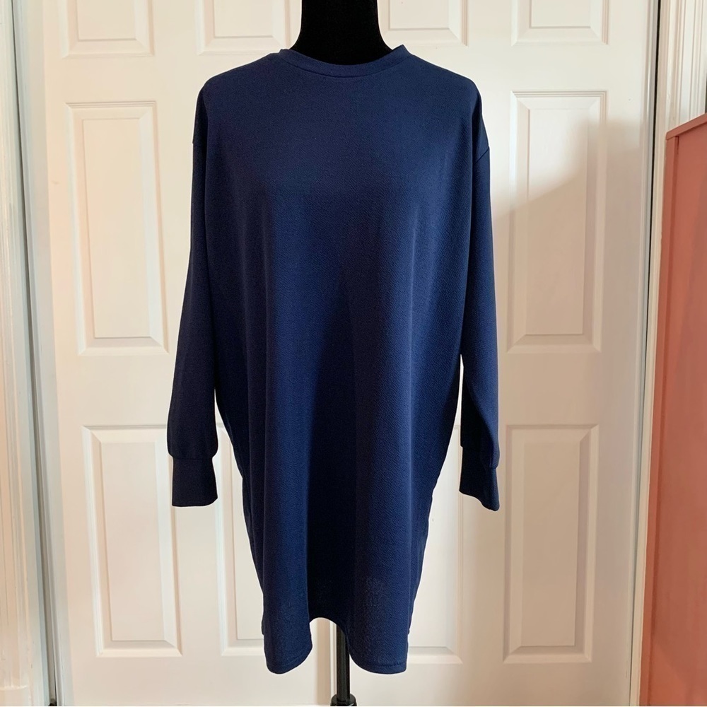 SHEIN Navy Blue Oversized Long Sleeve Tunic Dress